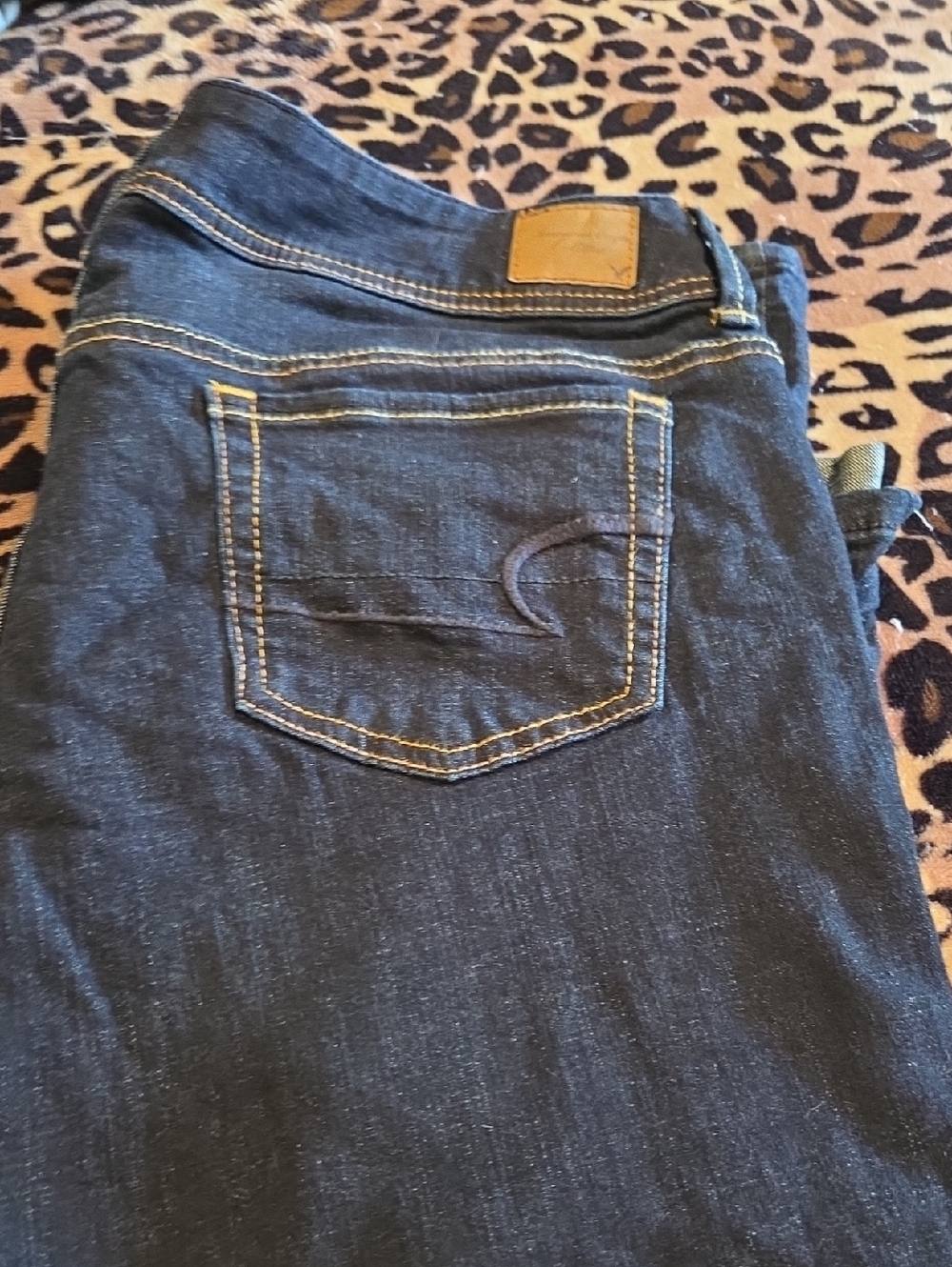 American Eagle Outfitters Dark Blue Skinny Jeans with Yellow Contrast Stitching